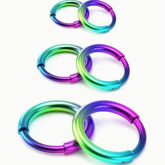 Ombre Rainbow Holographic Hoop Earrings Stainless Steel 3 Pairs - Picture 1 of 4